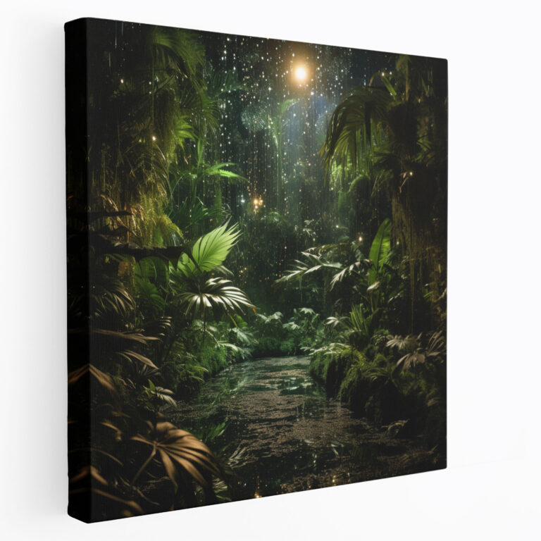Green Sparkling Glitter Tropical Jungle Canvas Print - Glitter, Vibrant, Home Decoration, Wall Art