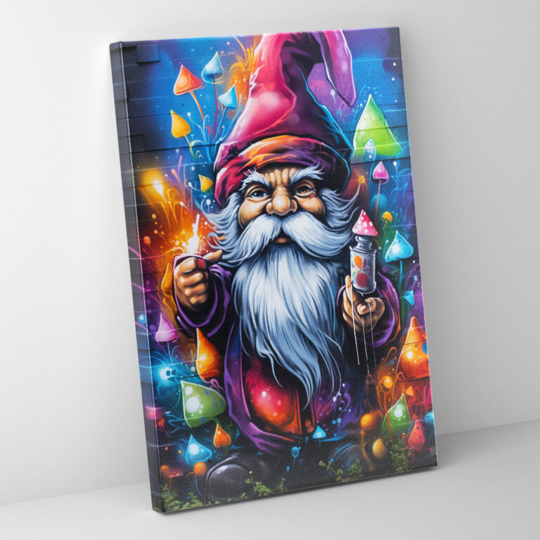 Gnome Wall Art - Colorful Graffiti Art - Gnome, Magical Street Art, Home Decoration, Canvas