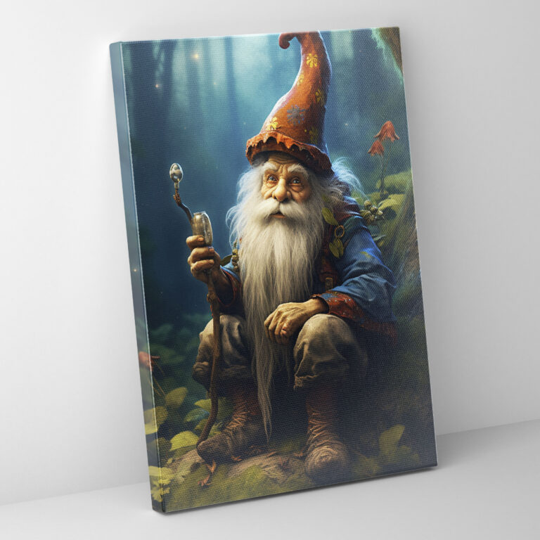 Gnome Canvas Print - Realistic Digital Painting - Gnome, Realistic Digital Painting, Woodland Setting, Home Decoration