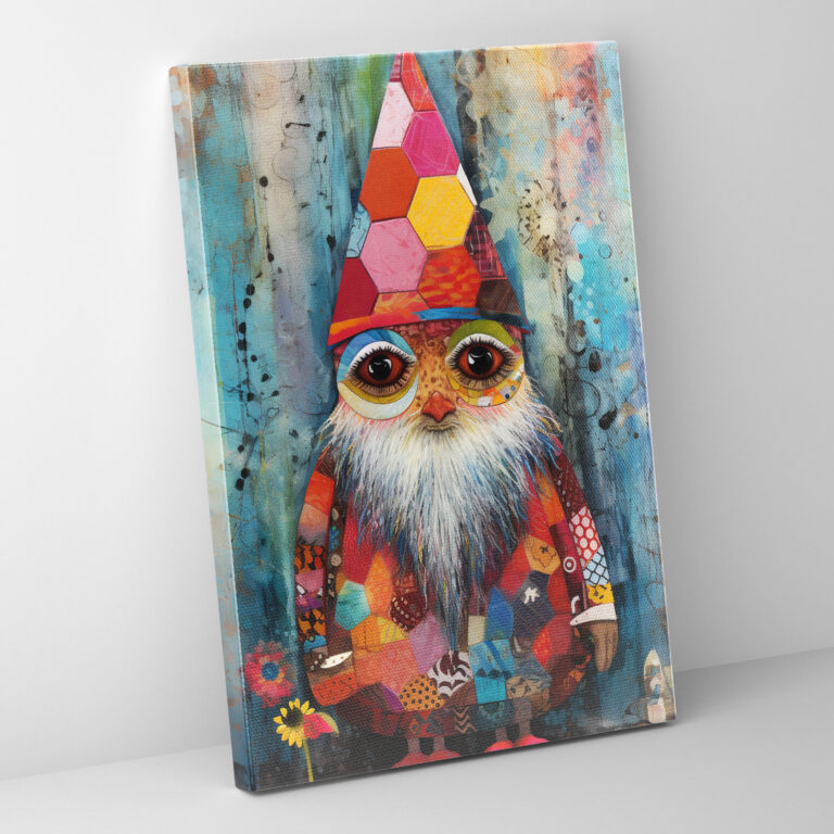 Abstract Gnome Canvas Print - Gnome, Vibrant Patterns, Wall Art, Modern Art