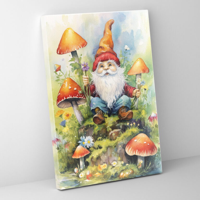 Gnome Canvas Print - Whimsical Watercolor Wall Art - Gnome, Gnome, Canvas Wall Art, Whimsical