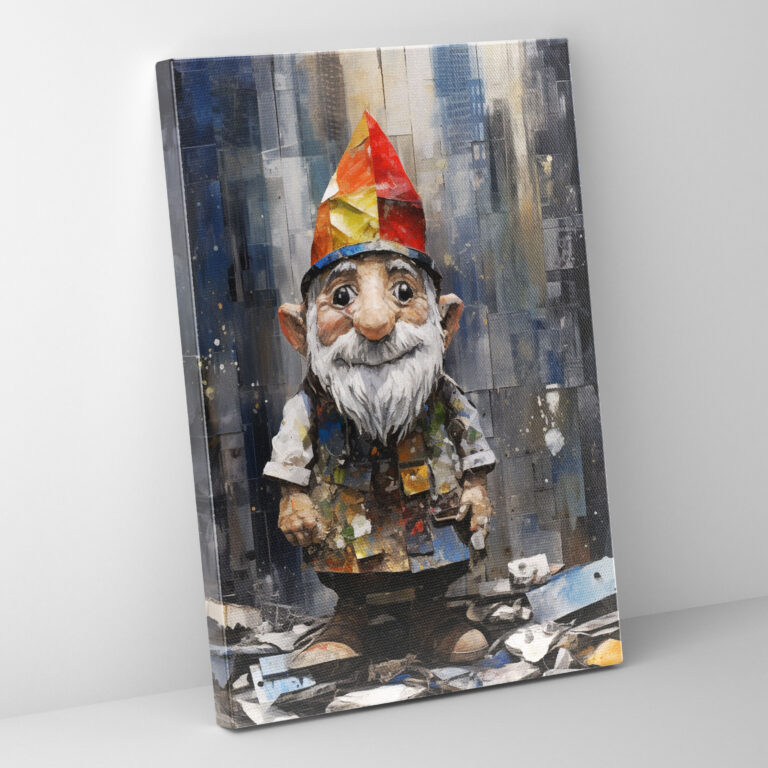 Gnome Canvas Print - Contemporary Mixed Media Wall Art - Gnome, Dynamic Urban Setting, Gnome, Canvas Print