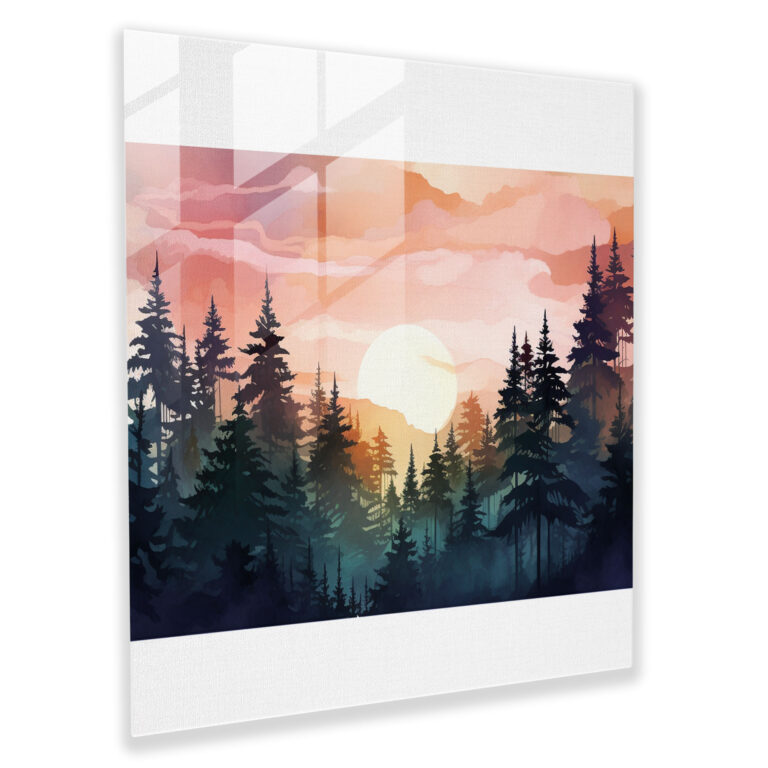 Enchanting Green Pine Glass Print - Dusk Forest Wall Art - Green Pine, Enchanting Art, Glass Art, Wall Decoration