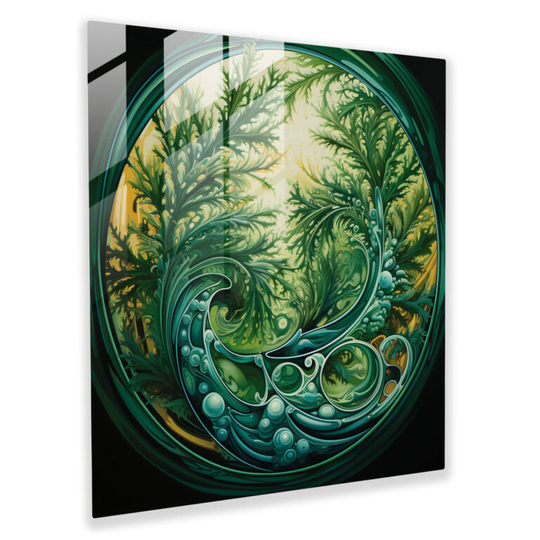 Harmonious Green Pine Glass Print - Spiraling Branches Wall Art - Green Pine, Wall Decoration, Harmonious Art, Green Pine