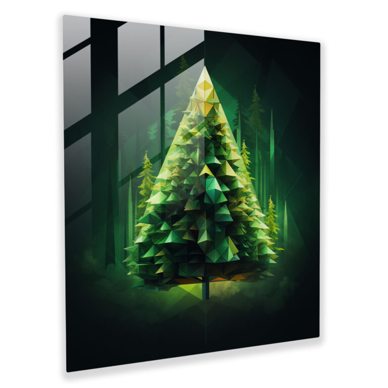Green Pine Geometric Glass Print - Green Pine, Green Pine, Glass Art, Wall Decoration
