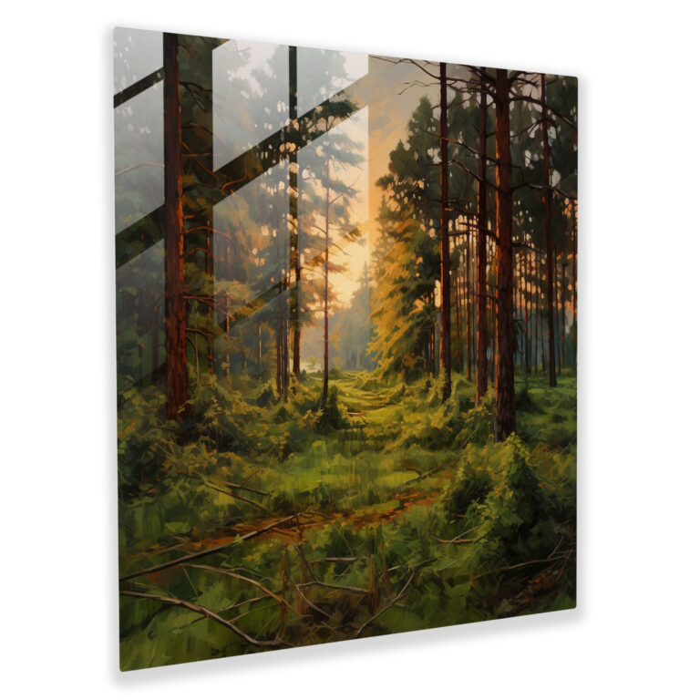 Green Pine Impressionistic Glass Print - Green Pine, Modern Art, Glass Art, Impressionistic Painting