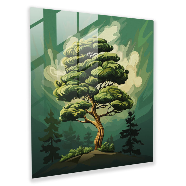 Green Pine Modern Art Glass Print - Green Pine, Glass Print, Contemporary, Wall Decoration