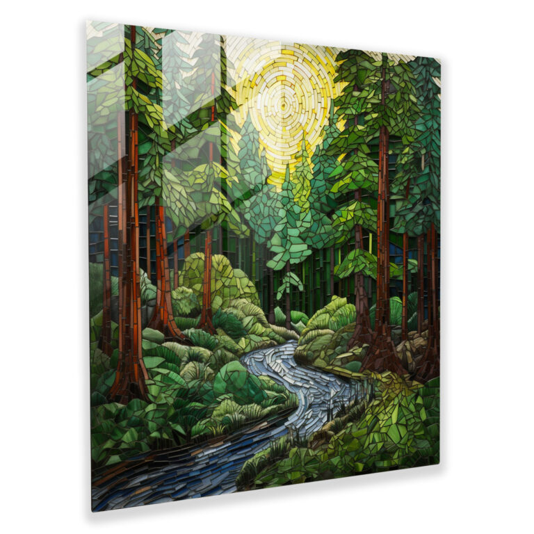 Green Pine Glass Mosaic Wall Art - Green Pine, Green Pine, Lush Forest, Glass Print