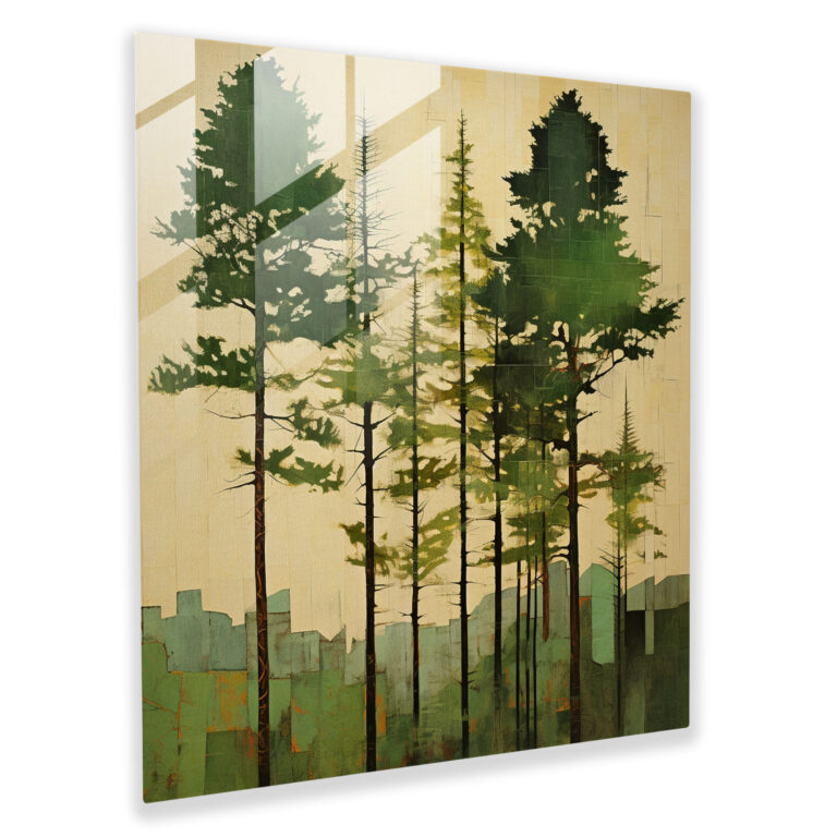 Green Pine Collage Glass Print - Green Pine, Home Decoration, Green Pine, Glass Wall Art