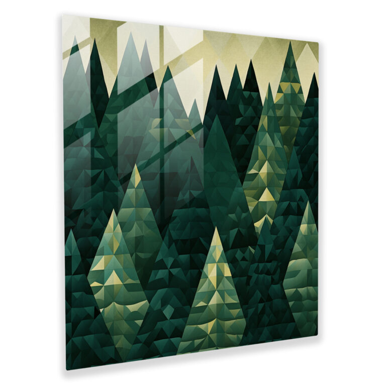 Geometric Green Pine Glass Print - Green Pine, Green Pine, Home Decoration, Glass Wall Art