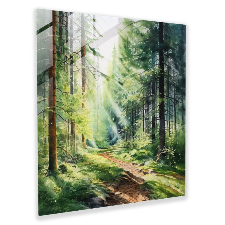 Green Pine Watercolor Glass Print - Green Pine, Wall Decoration, Green Pine, Lush Green Forest