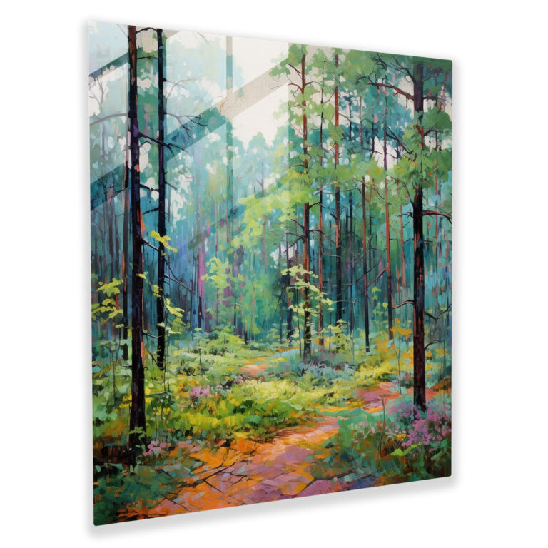 Green Pine Impressionist Glass Print - Green Pine, Vibrant Colors, Green Pine, Modern Art