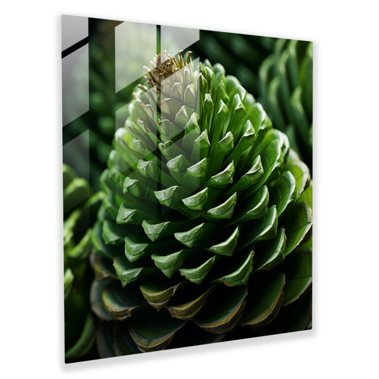 Green Pinecone Glass Print - Green Pine, Natural Beauty, Glass Art, Modern Art