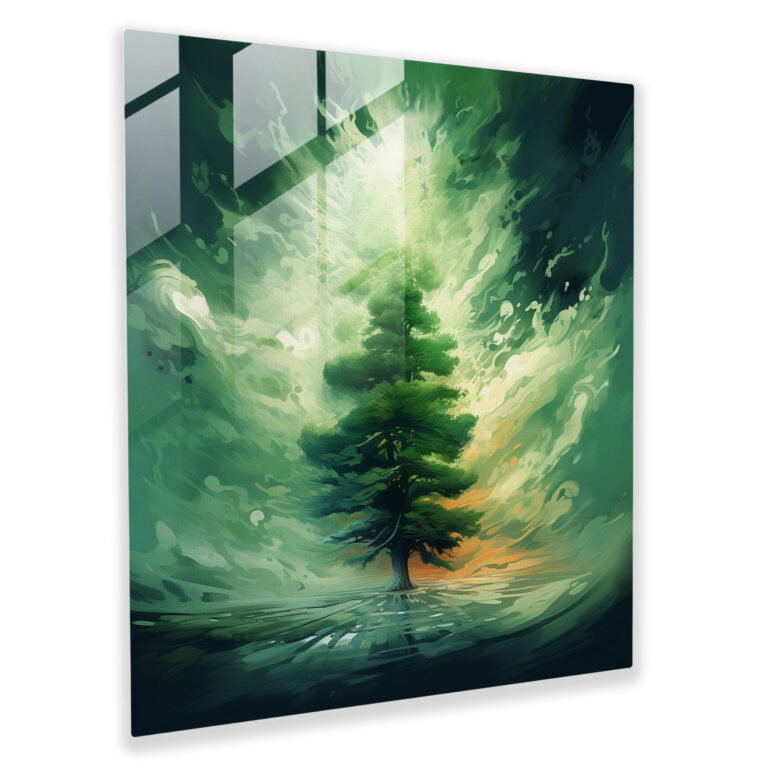 Dreamlike Green Pine Glass Print - Green Pine, Wall Decoration, Modern Art, Home Decoration