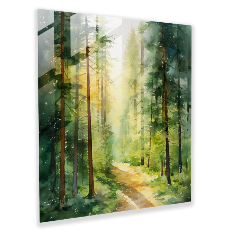 Green Pine Forest Glass Print - Green Pine, Home Decoration, Glass Wall Art, Watercolor Forest