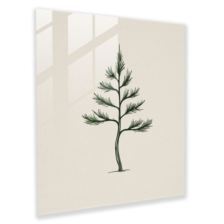 Minimalist Green Pine Glass Print - Green Pine, Glass Wall Art, Line Art, Glass Art