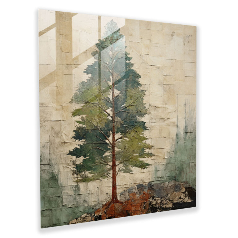 Mixed Media Green Pine Glass Print - Green Pine, Wall Decoration, Glass Art, Modern Art