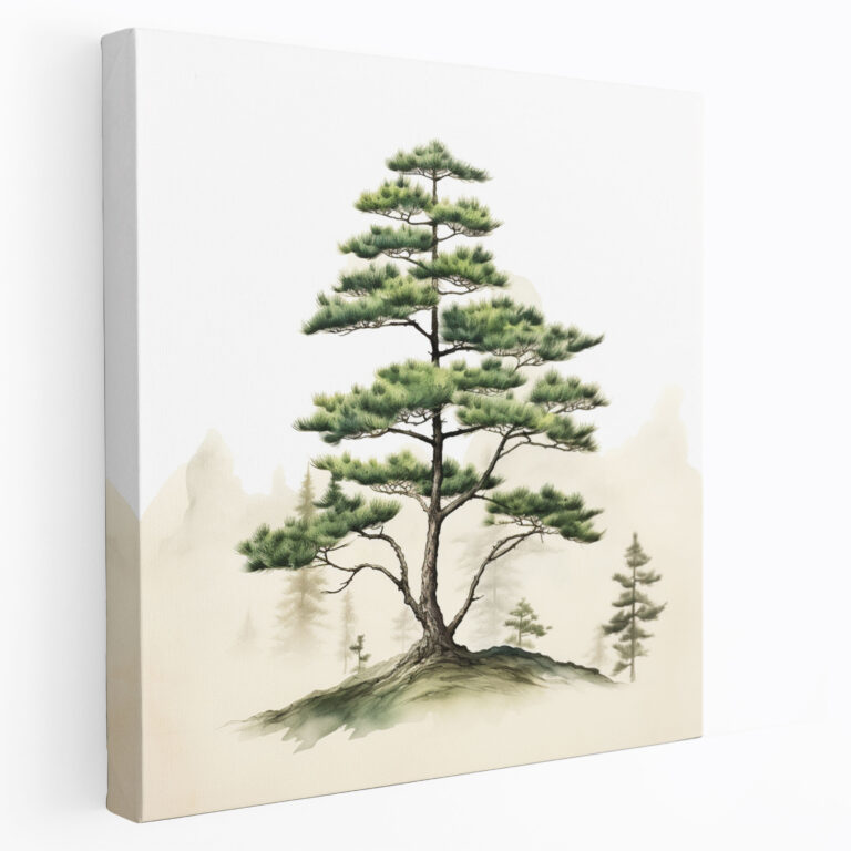Green Pine Wall Decoration - Green Pine, Canvas Wall Art, Minimalistic Artwork, Traditional Japanese Ink Painting