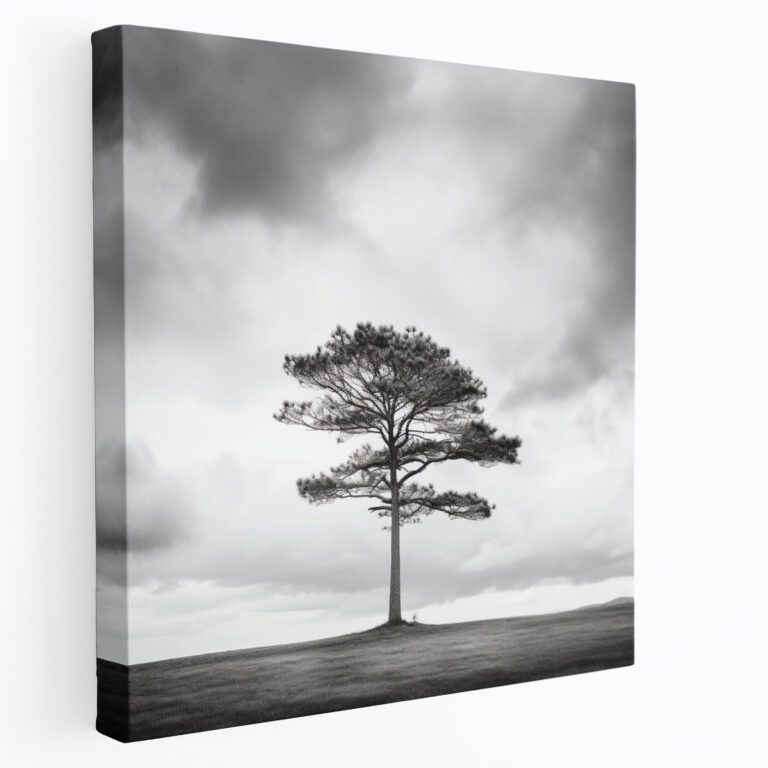 Green Pine Wall Art - Green Pine, Solitary Tree, Cloudy Sky, Canvas Wall Art