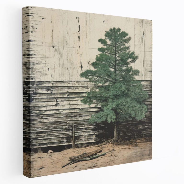 Green Pine Wall Decoration - Green Pine, Weathered Barn Wall, Canvas, Wall Decoration