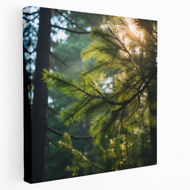 Green Pine Wall Decoration - Green Pine, Green Pine Branches, Canvas, Sunlight Streaming