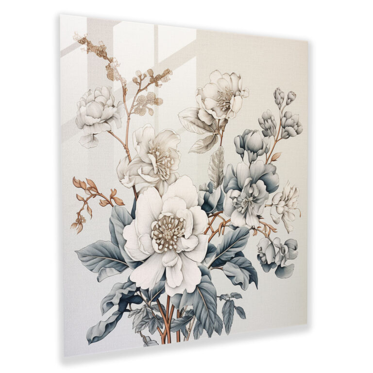 Gray Botanical Elegance Glass Print - Gray, Glass Wall Art, Glass Art, Modern Art