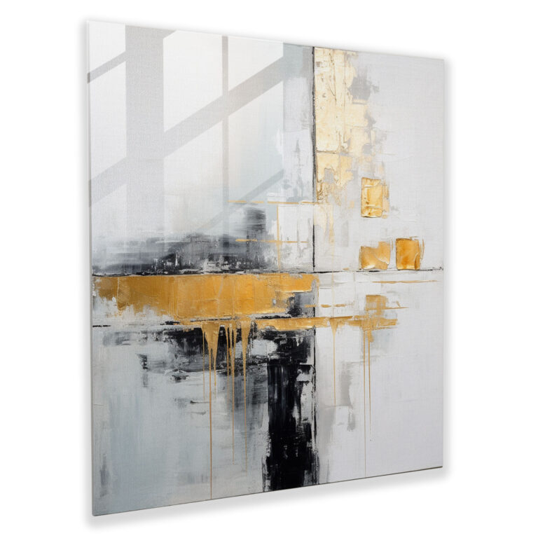 Gray And Gold Minimalist Luxe Glass Print - Gray, Wall Decoration, Glass Art, Glass Print