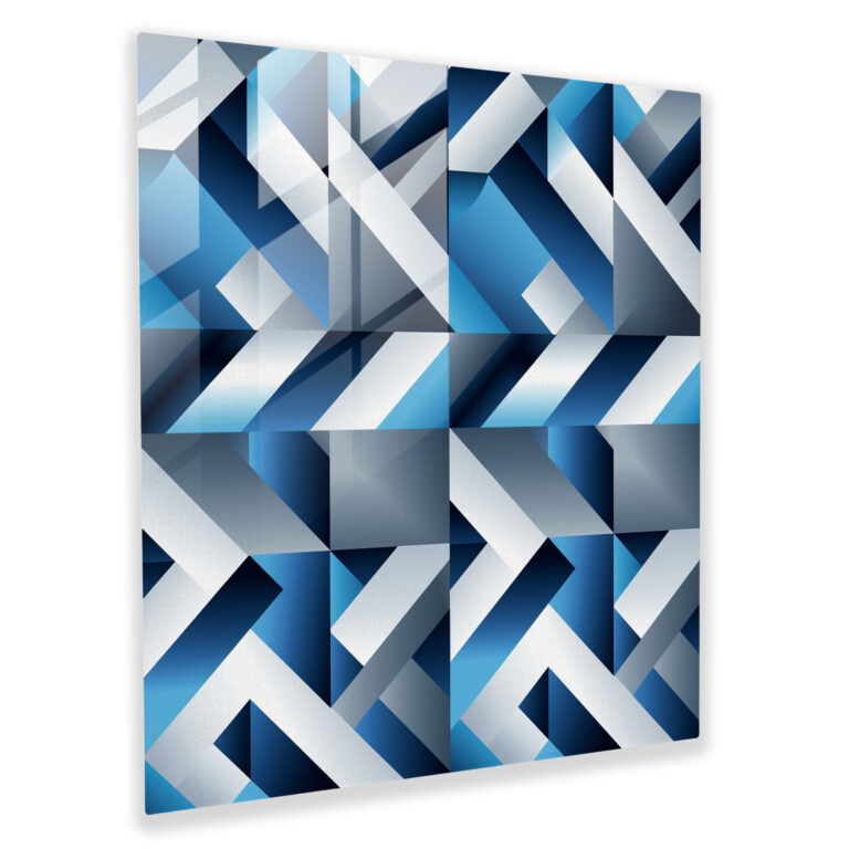 Gray And Blue Optical Illusion Glass Print - Gray, Glass Print, Gray Theme, Wall Decoration