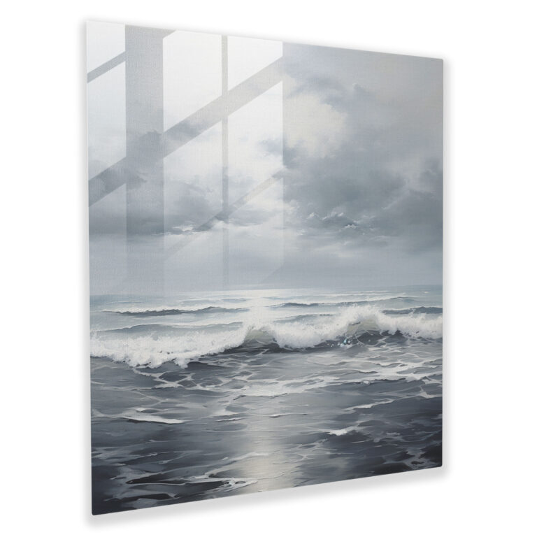 Gray Seascape Glass Print - Gray, Wall Decoration, Seascape, Ocean