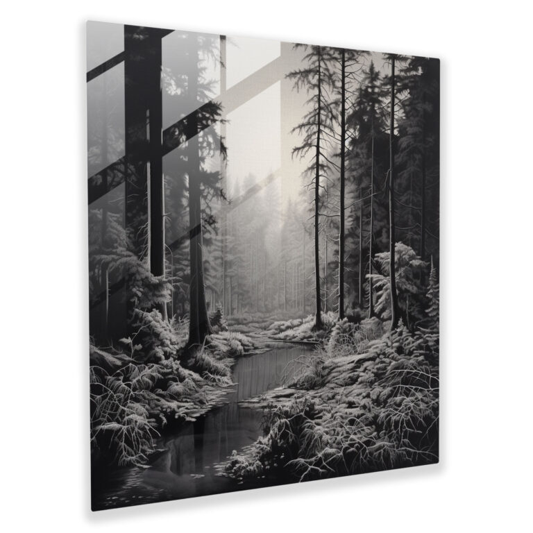 Gray Forest Landscape Glass Print - Gray, Gray, Serenity, Monochromatic