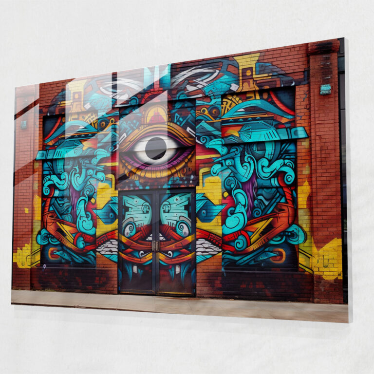 Abstract Graffiti Glass Wall Art - Graffiti, Modern Art, Brick Wall, Glass Art