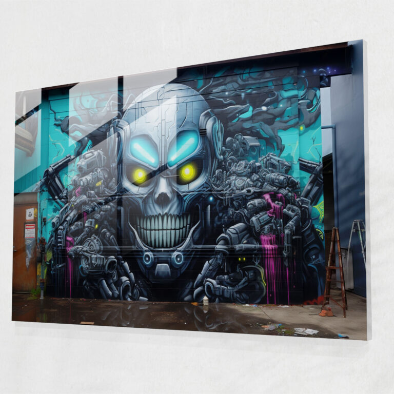 Cyberpunk Glass Wall Art - Graffiti, Modern Art, Urban Artistry, Glass Art