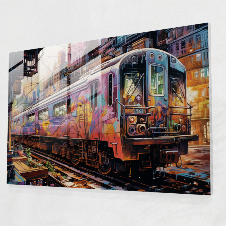 Bustling City Graffiti Glass Wall Art - Graffiti Train - Graffiti, Street Art, Glass Wall Art, Bustling City