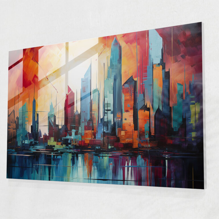 Graffiti Glass Wall Art - Abstract City Skyline At Sunset - Graffiti, Modern Art, Home Decoration, Glass Art