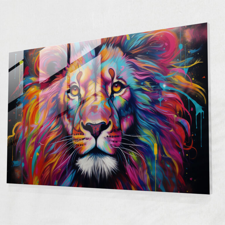 Graffiti Glass Print - Realistic Lion Artwork - Graffiti, Wall Decoration, Realistic, Lion
