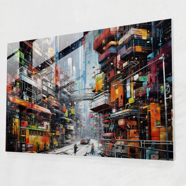 Graffiti Glass Print - Futuristic Cityscape - Graffiti, Glass Wall Art, Modern Art, Wall Decoration