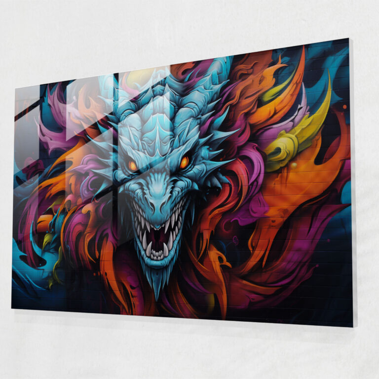 Graffiti Glass Print - Fierce Dragon Street Art - Graffiti, Fierce, Glass Print, Home Decoration