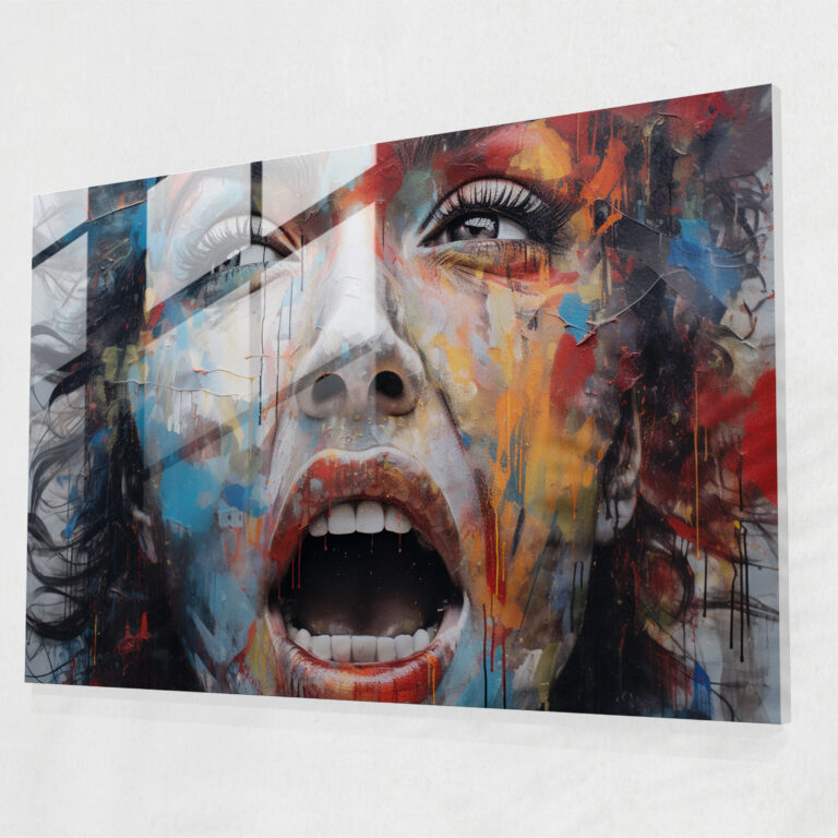 Graffiti Glass Wall Art - Expressive Portrait - Graffiti, Face, Intricately Spray-Painted, Home Decoration