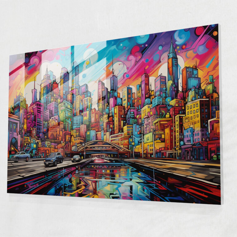 Graffiti Glass Print - Urban Skyline Energy - Graffiti, Graffiti Skyline, Home Decoration, Wall Decoration