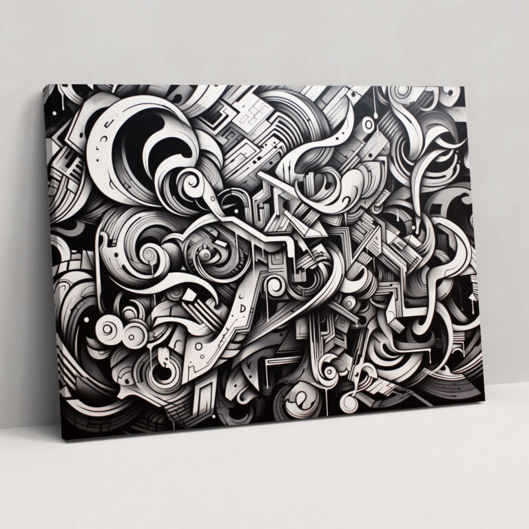 Graffiti Black And White Wall Art - Graffiti, Canvas Print, Black And White, Intricate