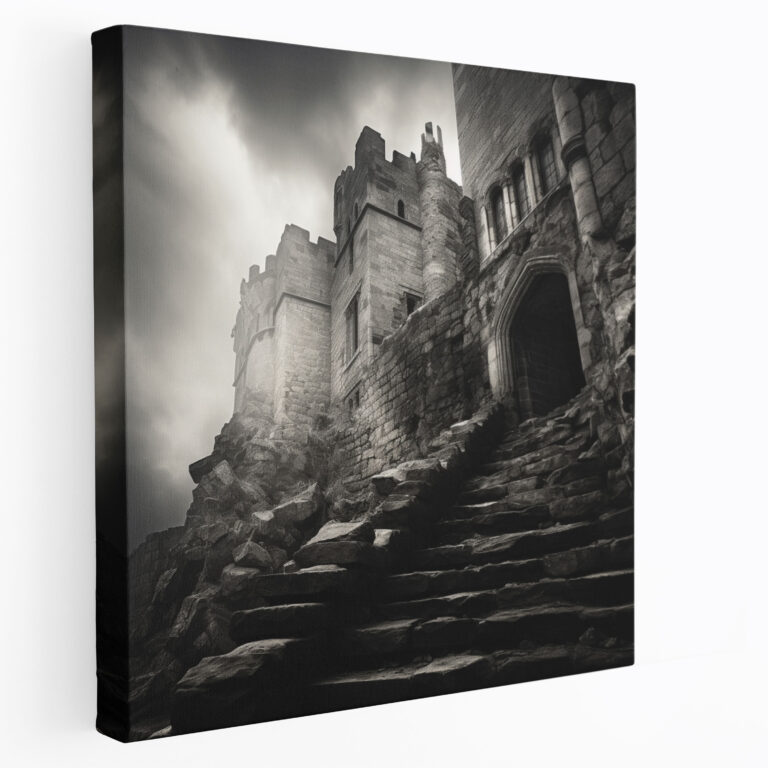 Gray Timeless Aura Wall Art - Gray, Ancient Castle, Canvas Print, Black And White