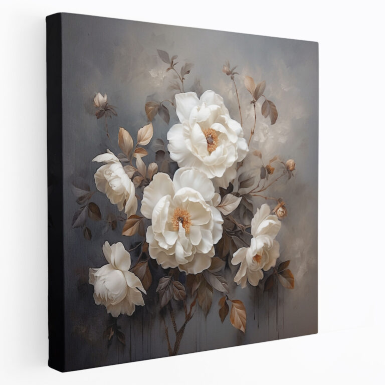 Elegant Gray Floral Canvas Print - Gray, Canvas Print, Serene, Grace