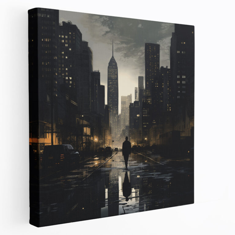 Twilight City Silhouettes Canvas Print - Gray, Twilight, City Lights, Canvas Wall Art