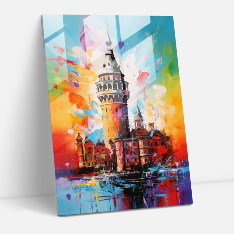 Galata Tower Glass Print - Galata Tower, Modern Art, Dynamic Brushstrokes, Wall Decoration