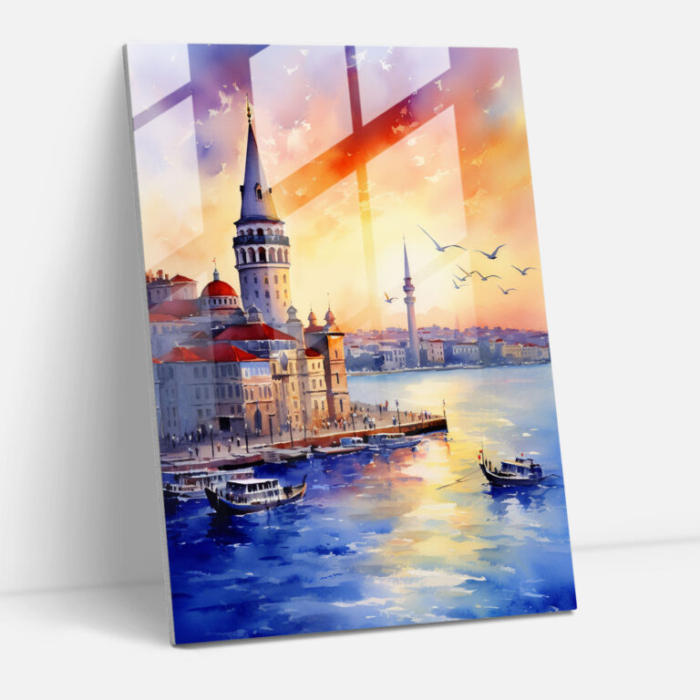 Galata Tower Glass Print - Galata Tower, Glass Print, Sunset, Surrealism