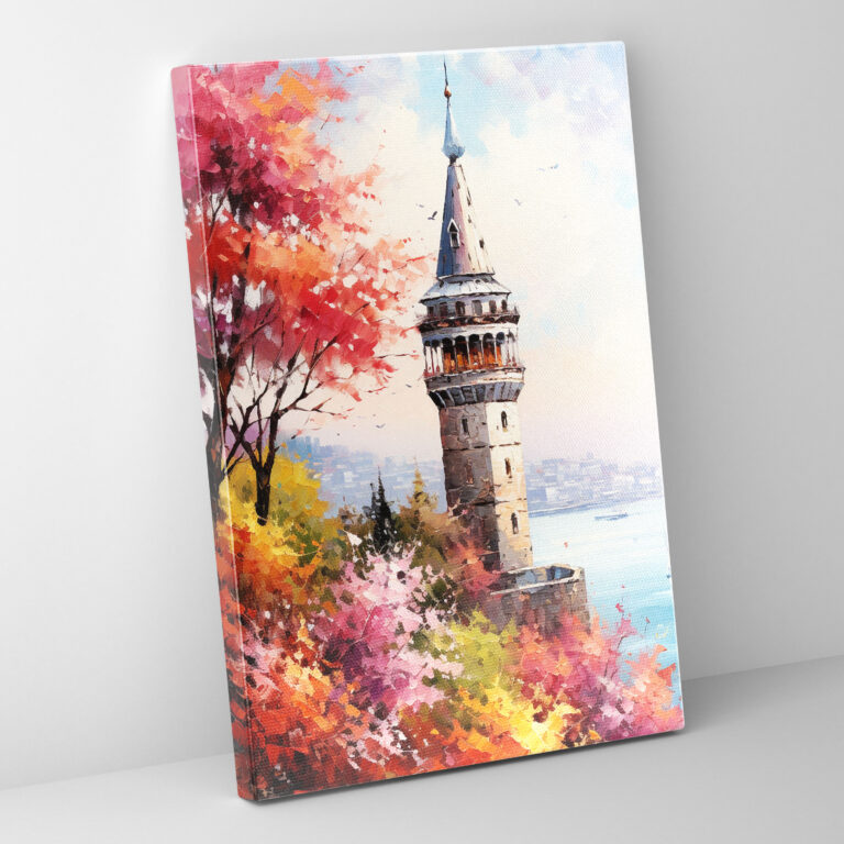 Galata Tower Canvas Print - Galata Tower, Canvas, Blooming Flowers, Wall Decoration