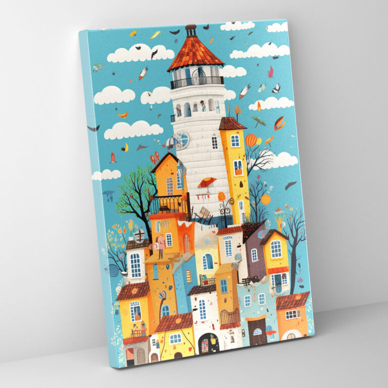 Galata Tower Canvas Print - Galata Tower, Charming Character, Whimsical Illustration, Wall Decoration