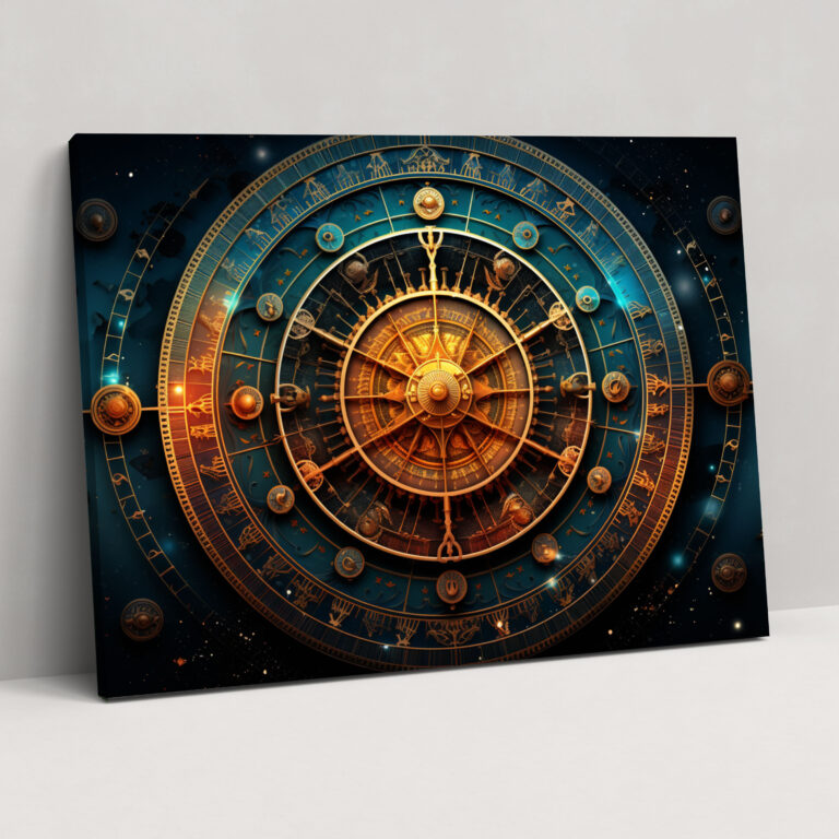 Horoscope Zodiac Wheel Digital Art Canvas Print - Horoscope, Vibrant Colors, Astrology Enthusiasts, Canvas Wall Art