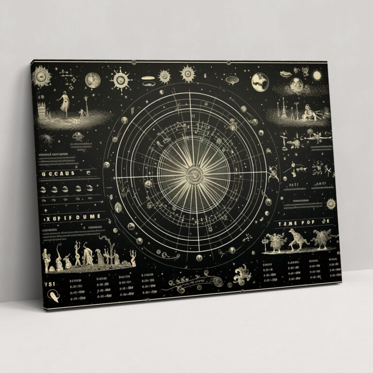 Horoscope Vintage Star Chart Canvas Print - Horoscope, Canvas, Vintage Star Chart Illustration, Canvas Wall Art