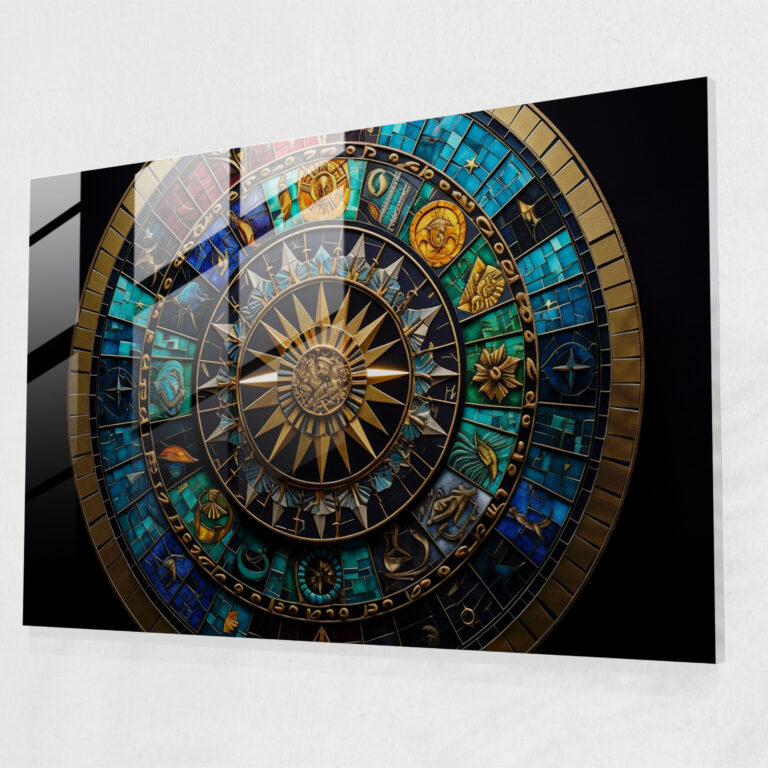 Zodiac Wheel Glass Art - Horoscope, Modern Art Lovers, Intricate Patterns, Glass Print